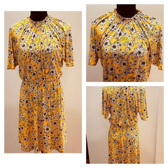 Maggy London Womens A Line Dress Multicolor Midi Flouncy Floral Pleated size 4 - Picture 1 of 15